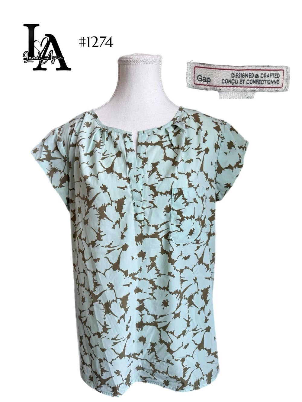 GAP Mint Green Floral Print Cap Sleeve Blouse